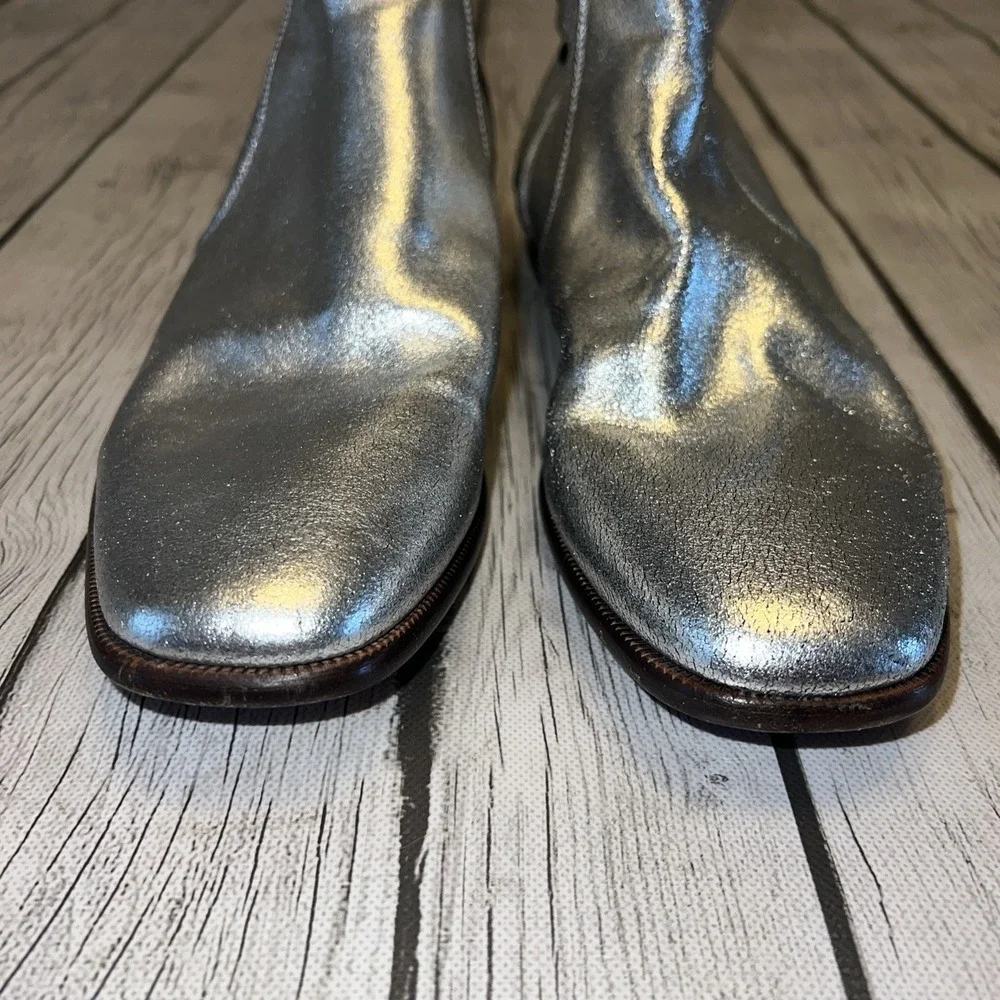 Tom Ford Edgar Silver Metallic Leather Side Zip Ankle Boots 10 1/2